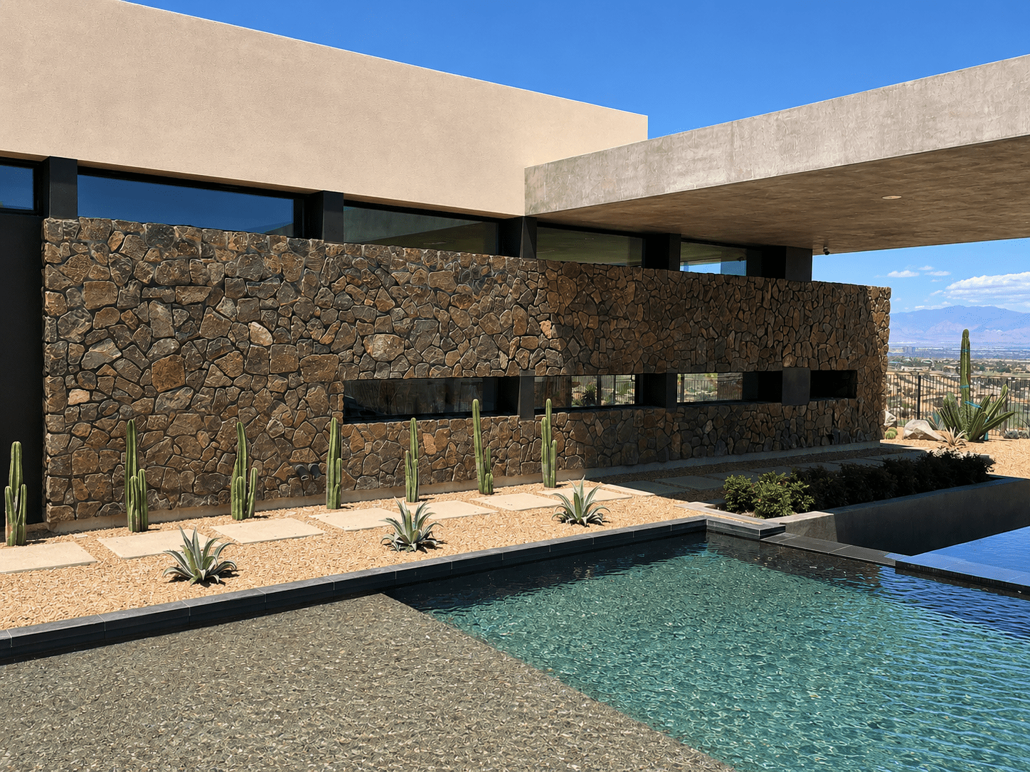 Natural stone pool and landscape project
