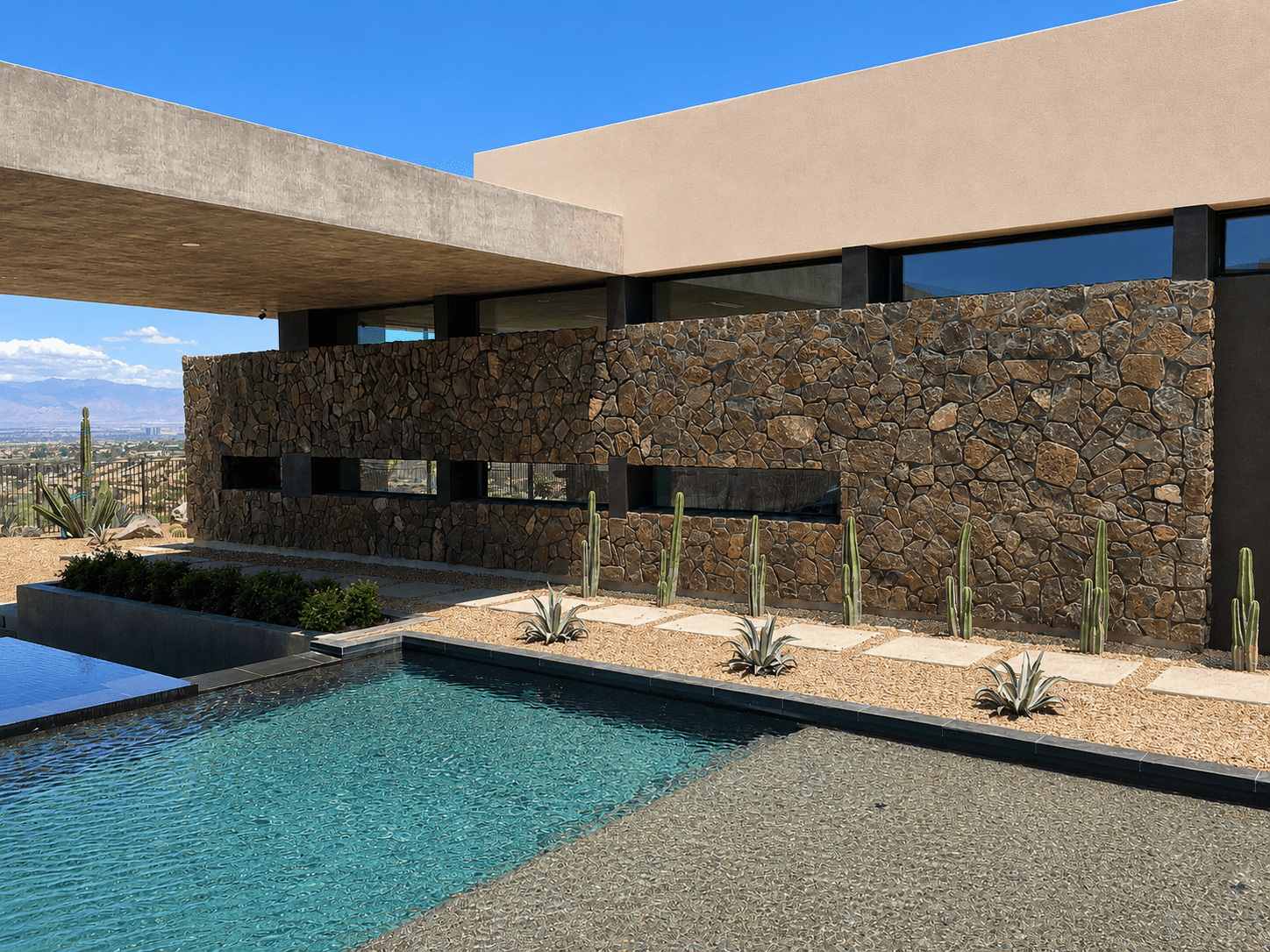 Natural stone pool and landscape project