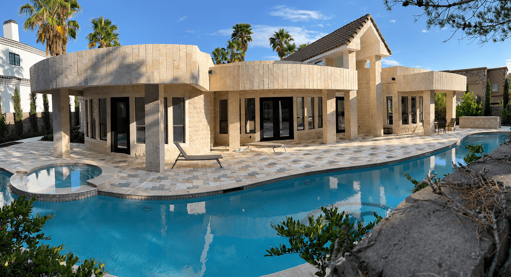 Natural stone pool and landscape project